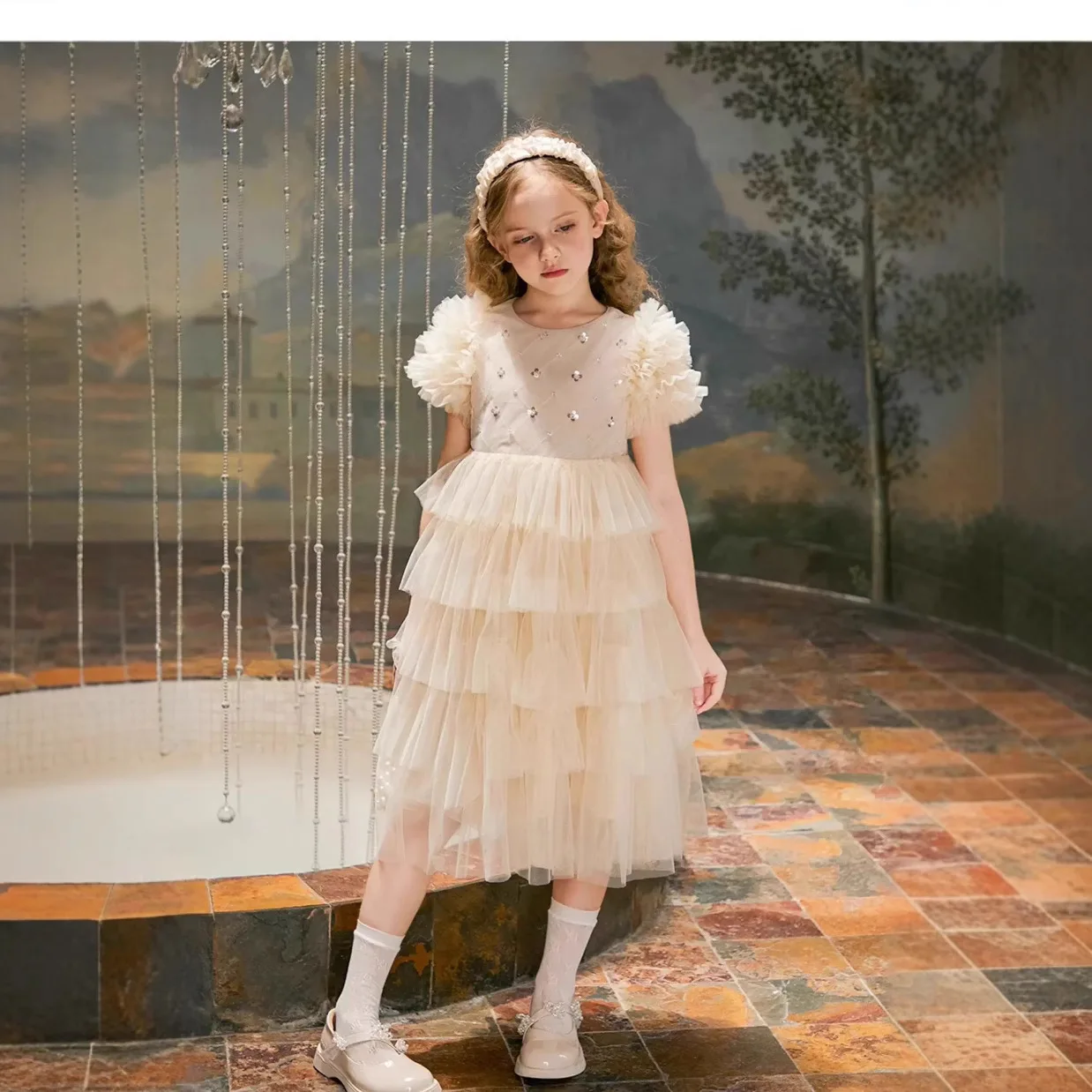 

Новое модное платье принцессы на день рождения для девочек во французском лунном свете тяжелой промышленности, милое платье принцессы