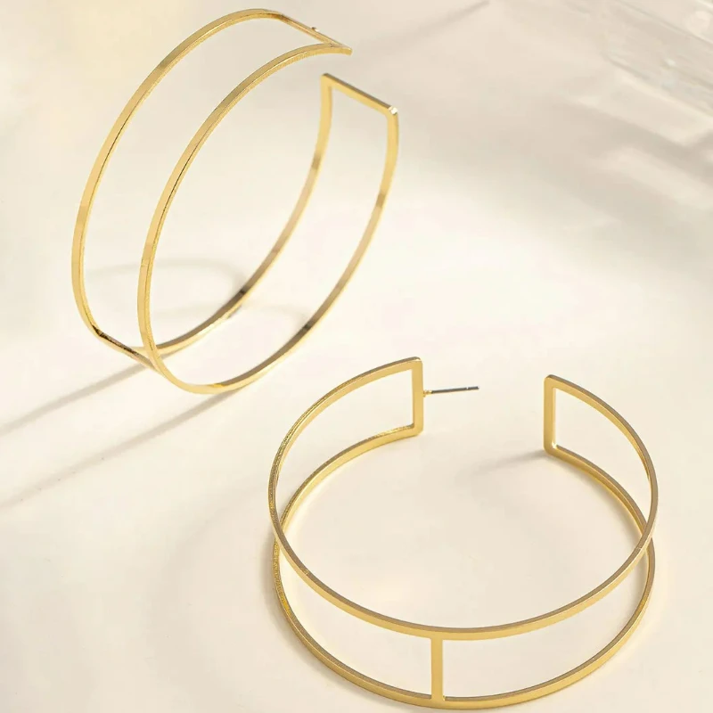 Oversized Square Hoop Earrings for Women Bold Fashion Statement Chunky Large Circle Ear Rings Trendy Statement Jewelry OL