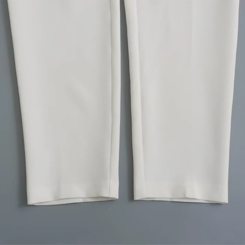 TRAF-pantalones de tubo blancos para mujer, pantalón plisado de cintura alta con botones, para oficina, para verano, 2023