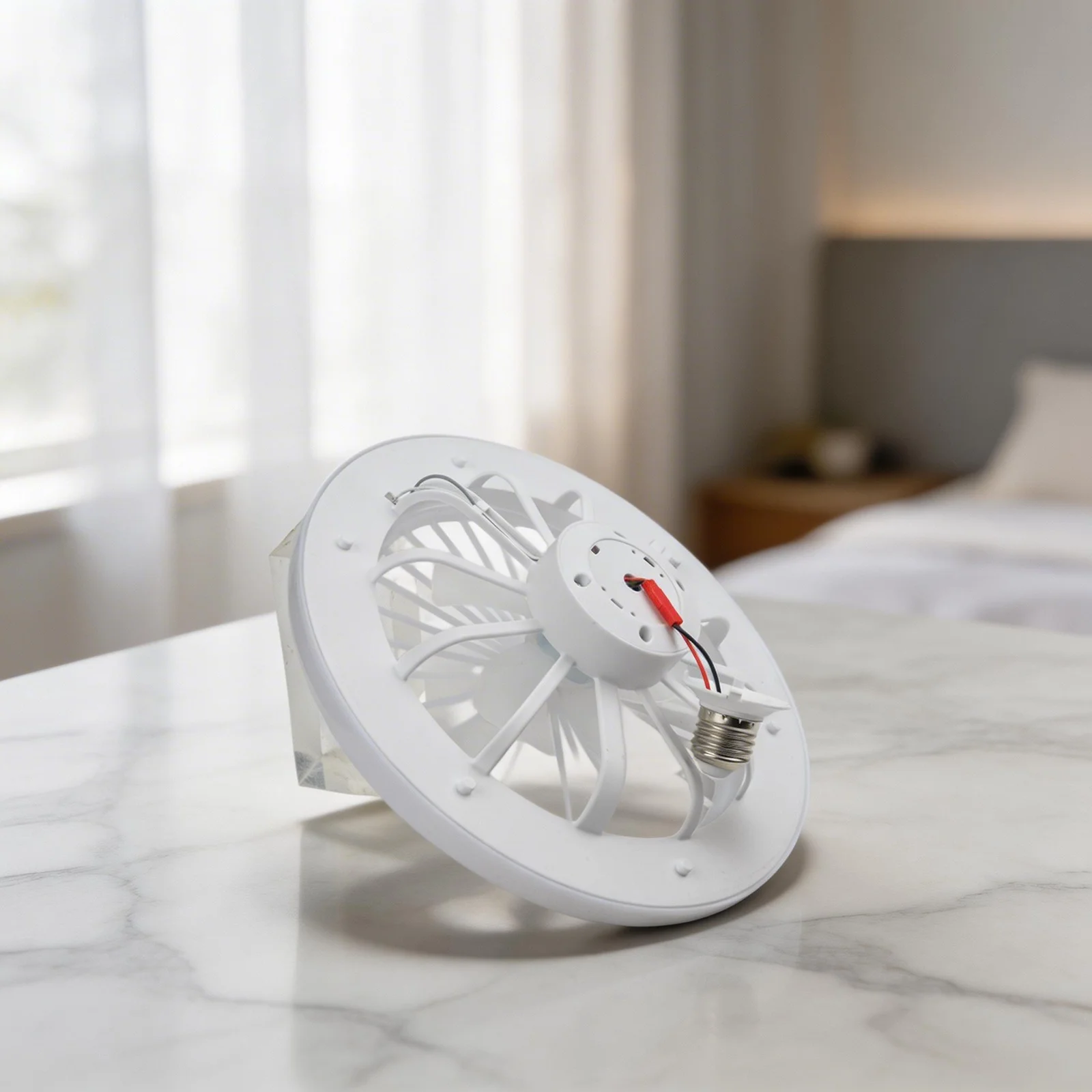 E27 household fan light featuring energy saving LED and remote control providing lighting and air flow in living room areas