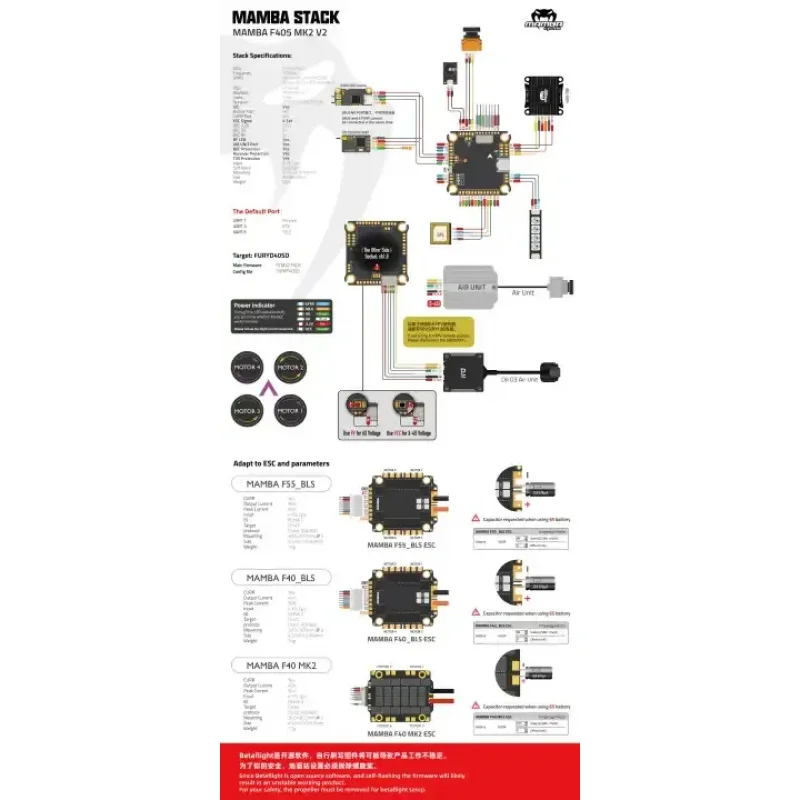 DIATONE Mamba F405 MK2 V2 Flight Controller Betaflight STM32 MPU6000 55A ESC OSD Built-in 5V/2A BEC 3-6S for RC FPV drone