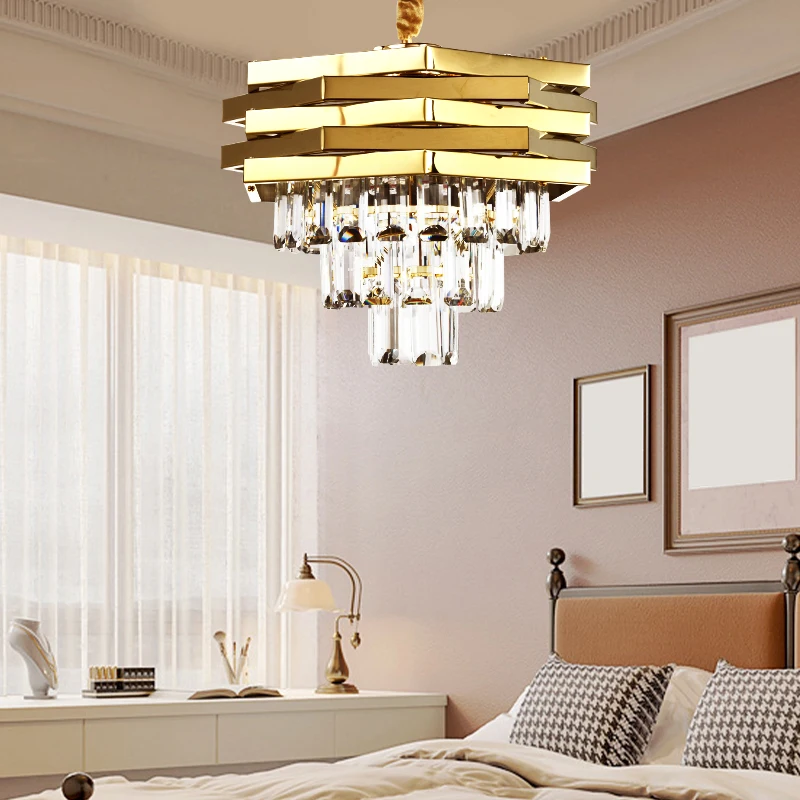 Gold Round Modern Crystal Ceiling Chandelier K9 Crystal 3 level Light Ceiling Pendant Lamps for the Living Room Foyer Staircase