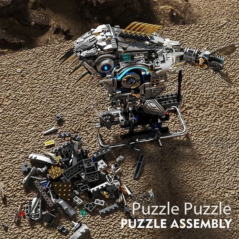 Building blocks, mechanical piranhas, marine life, difficult to assemble, luminous building blocks, male toy model ornaments