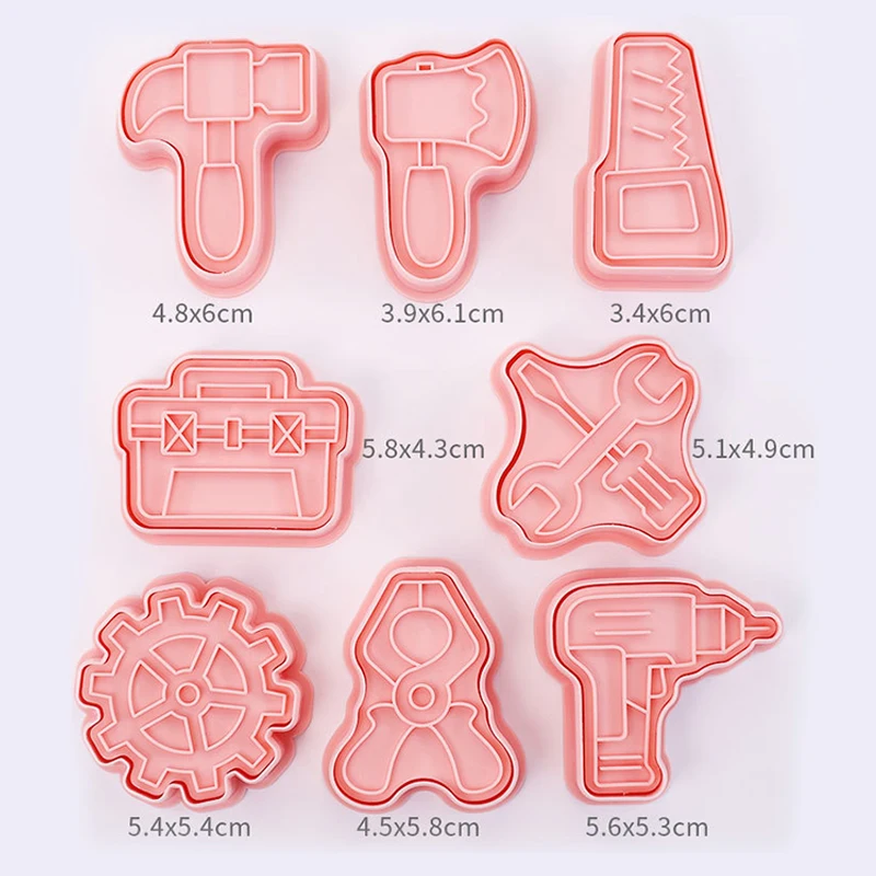 8pcs/set Hand Tools Cookie Cutters Gear Toolbox Wrench Repair Tools Biscuit Mold Cookie Stamps DIY Kitchen Baking Mold