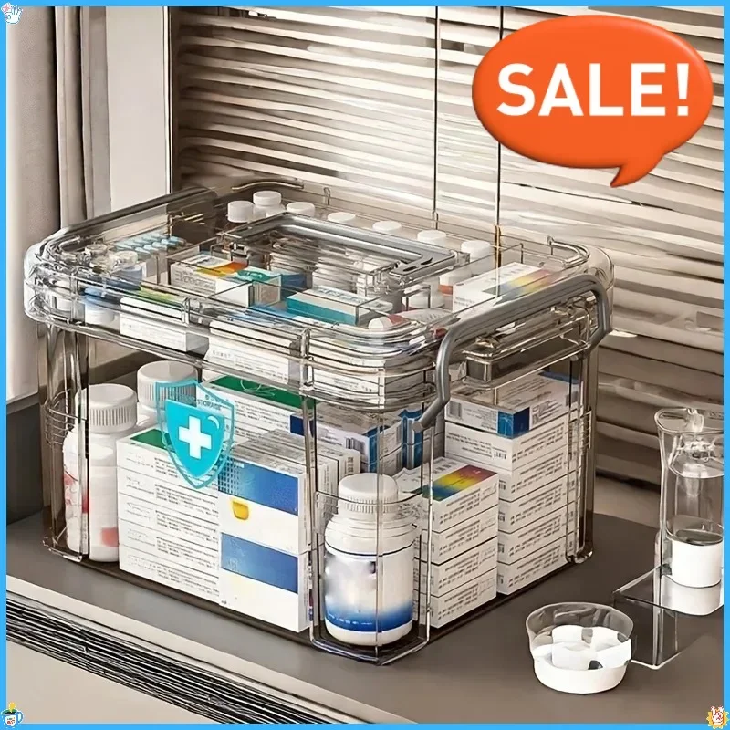 2026 Hot Selling Items Storage Box Home Plastic First Aid Box with Handle Transparent Home Emergency Tool Kit Drug Storage Box