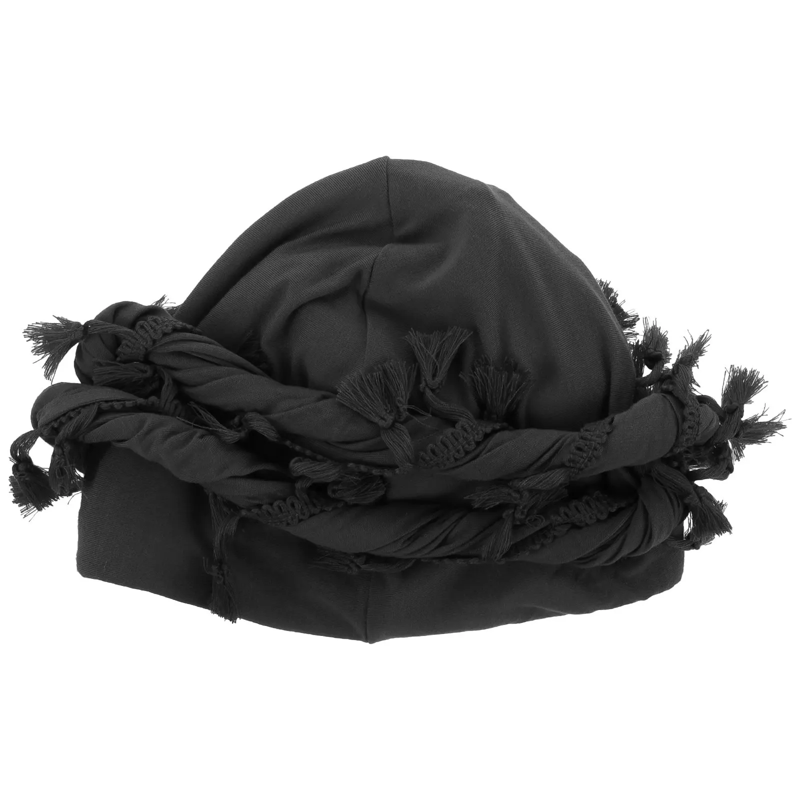 

Twisted Elastic Turban Hat with Tassel Fringe Edge for Men Women Stretch Headwrap Decorative Wrap Style Turban Headband Size M