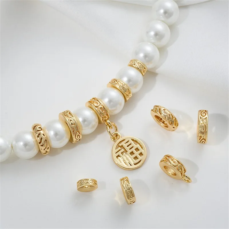 Copper 14K Gold Dragon Pattern Spacer Back Pattern Bead Spacer Wheel Bead With Hanging Gasket DIY Beaded Jewelry Accessories
