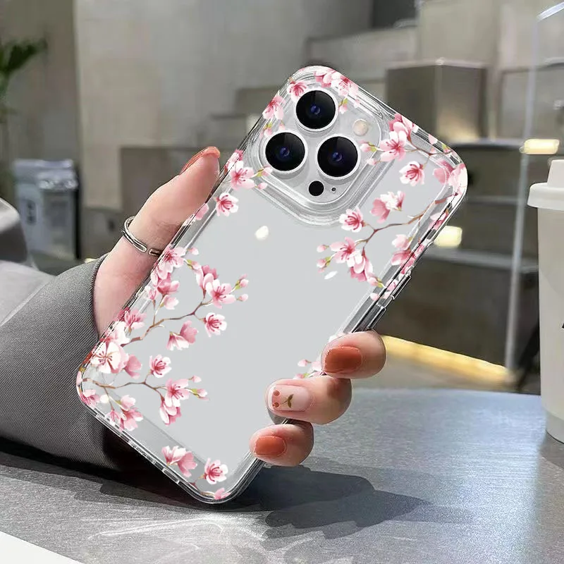 Funda de teléfono transparente con diseño de flor rosa para iPhone 17 Pro Max 16 15 14 13 12 11 XS X XR 7 8 Plus 16E, funda suave de TPU a prueba de golpes