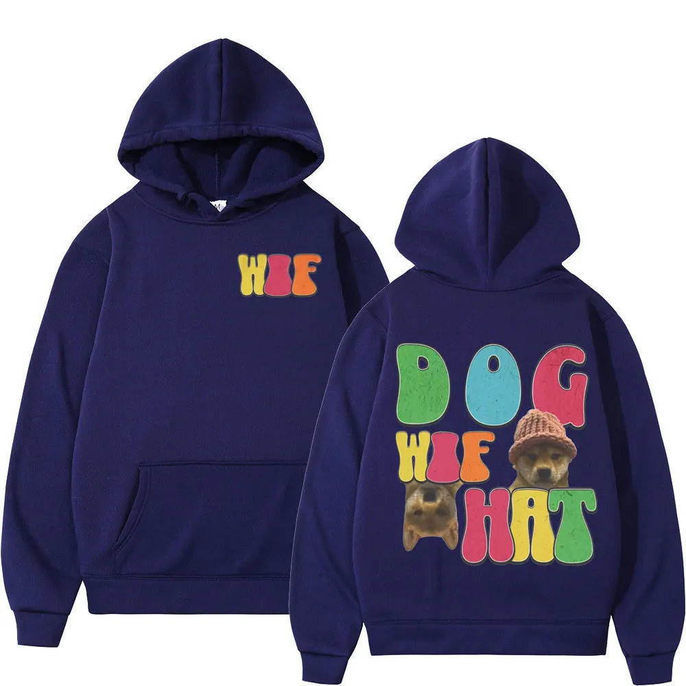 Dog Wif Hat Meme Graphic Hoodies Y2k Vintage Streetwear Hooded Sweatshirts Men's Women's Fashion Casual Oversized Pullovers