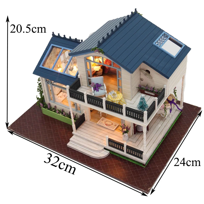 DIY Wooden Casa Doll Houses Miniature Building Kits Provence Lavender Dollhouse With Furniture Lights for Girls Birthday Gifts