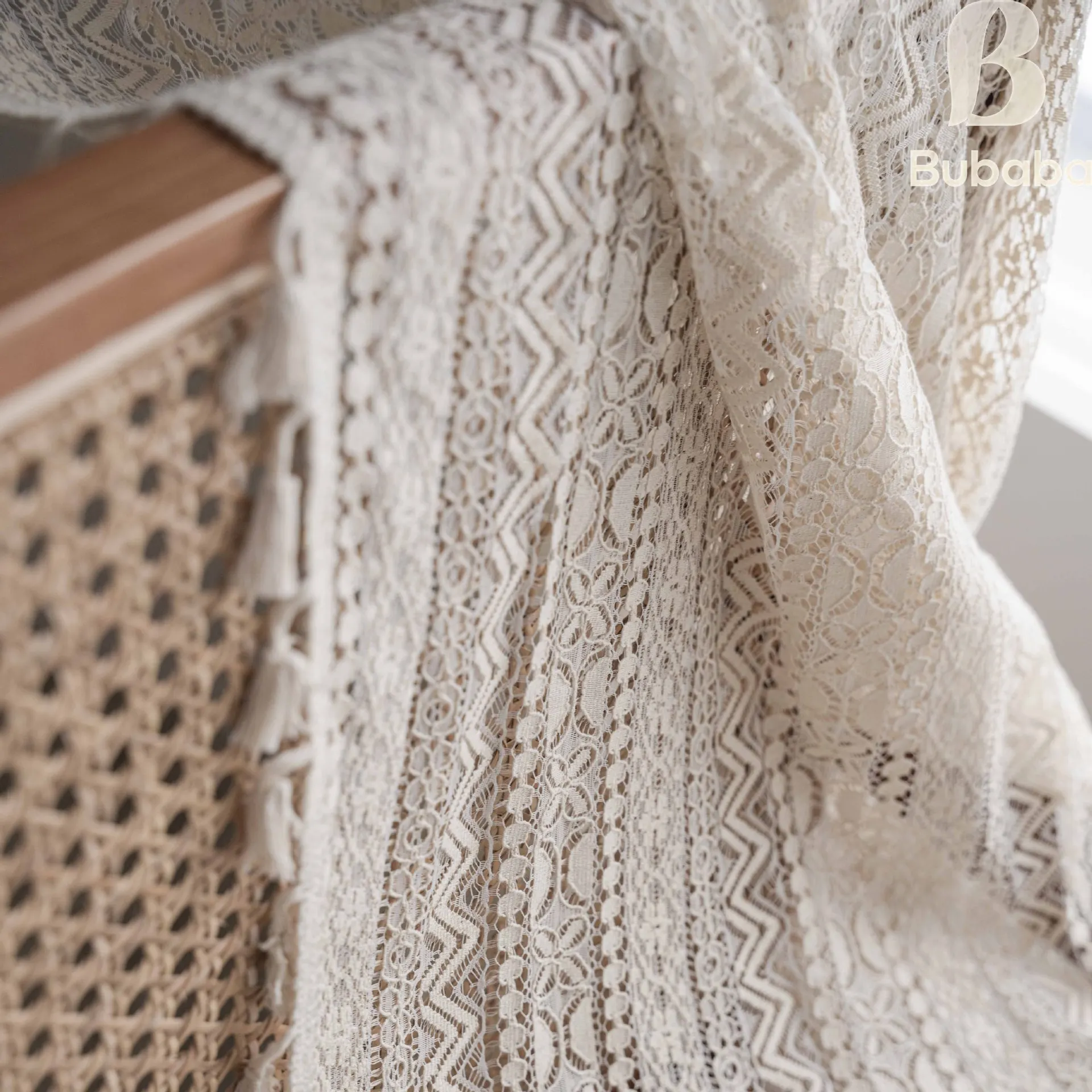 White Tulle Lace Tassels Curtains Geometry Striped Knitted Light Filtering Curtain for Kitchen Bedroom Living Room Bay Window
