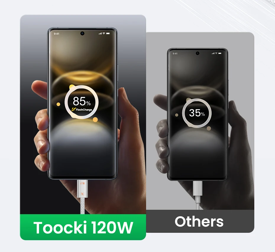 Toocki 120W USB Type C Cable for OPPO Supervooc 2.0 Vivo Super FlashCharge Data Cord Fast Type C Cable for iPhone Xiaomi Samsung