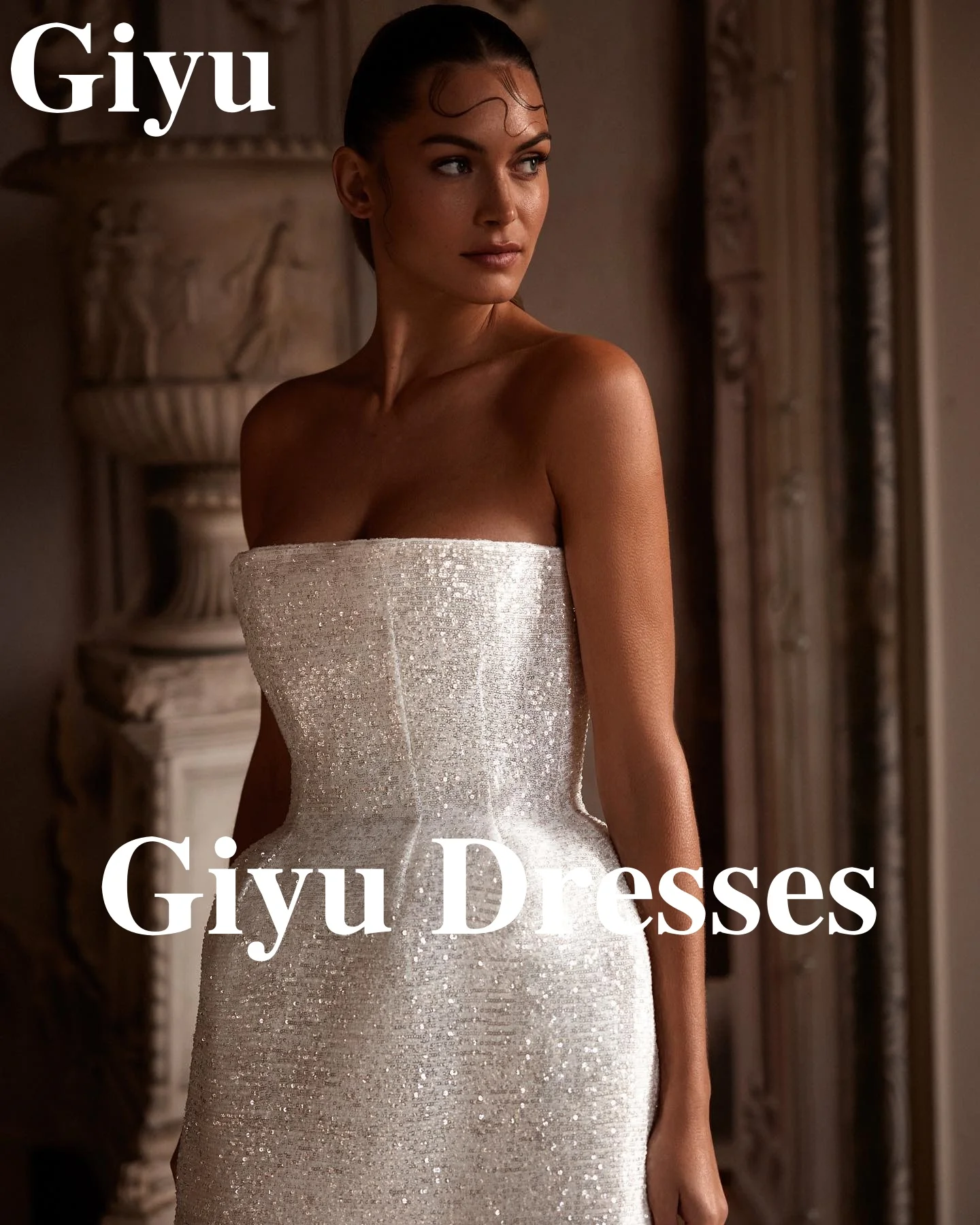 Giyu-vestido de novia Sexy brillante con hombros descubiertos, sin tirantes, con cremallera trasera, vestidos de novia para mujeres europeas y americanas personalizados