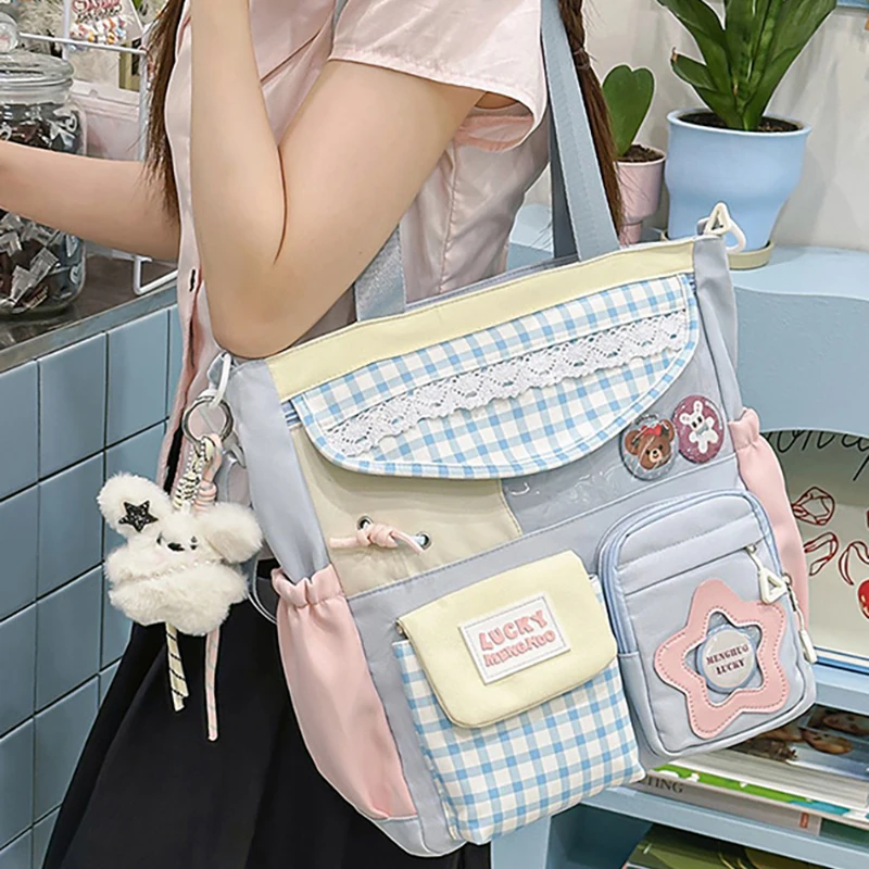 

Richme Lolita Women Tote Bags 2025 Kawaii Dopamine Pockets Students Cram School Crossbody Shoulder Bag Individuality Bolso Mujer