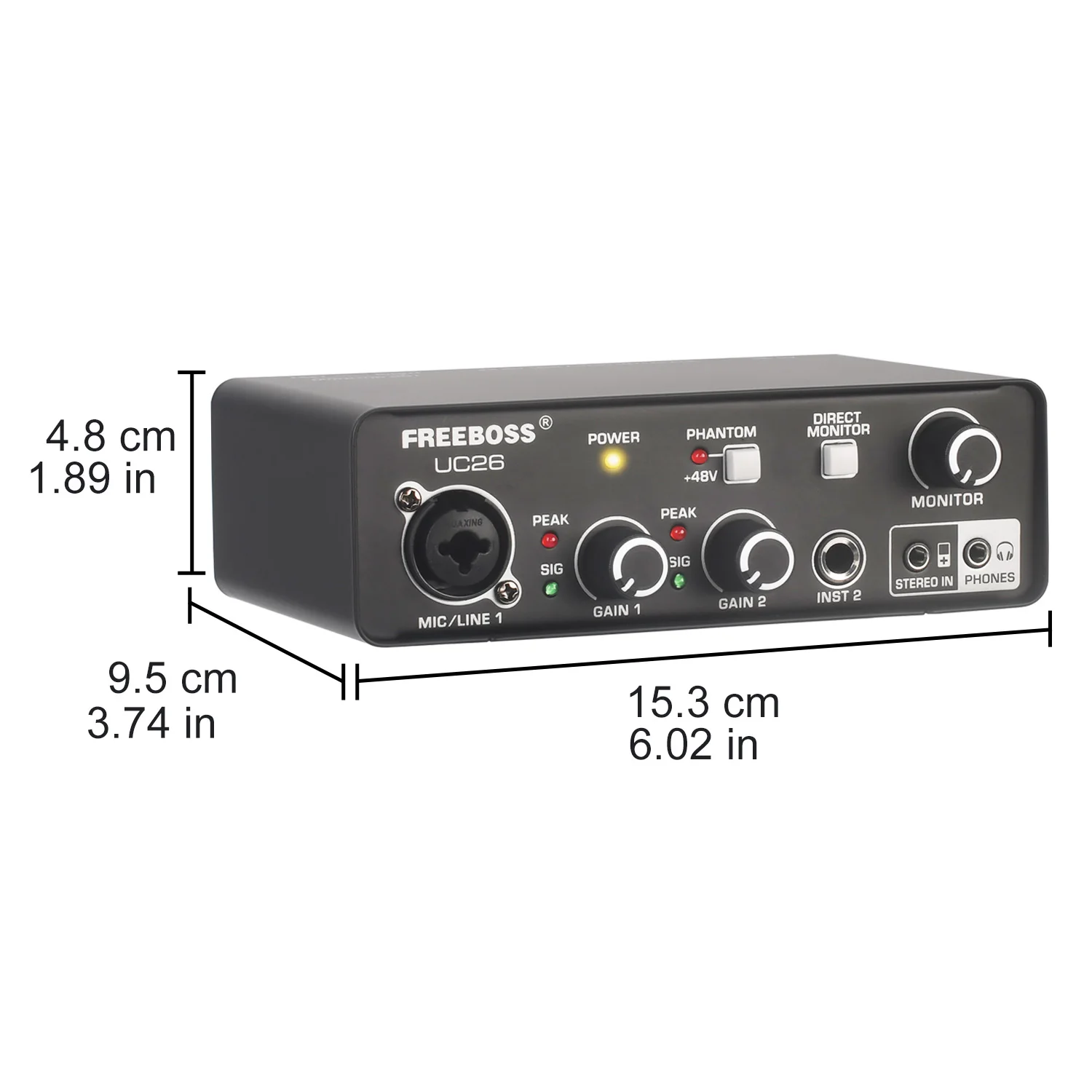 FREEBOSS External Usb Sound Card XLR Input DIR Monitor PC Recording Audio Interface Podcast ASIO4ALL for Studio Guitar UC26