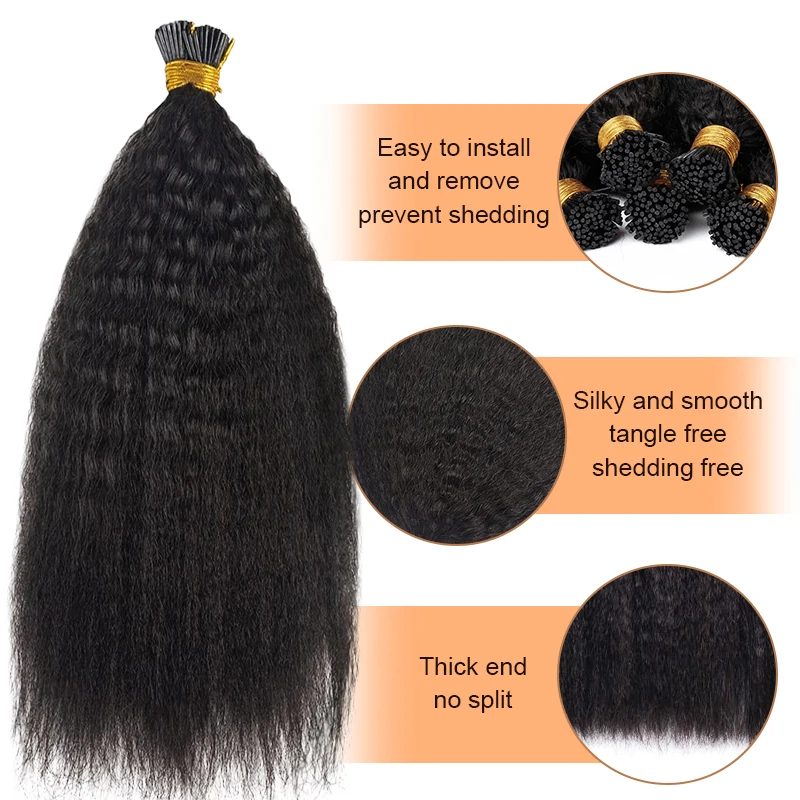 Kinky Straight I Tip Hair Extensions 100% Human Hair 100pcs/ Set Vietnamese Hair Extensions Real Remy Human Hair Natural Black