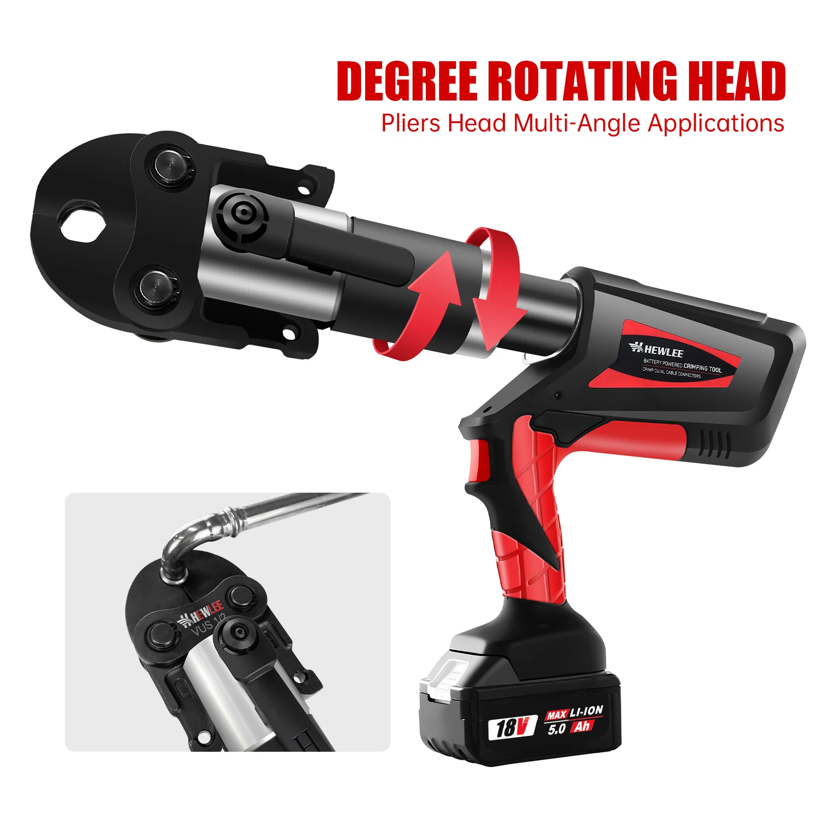 For HL-1550B Battery-Powered Hydraulic Pipe Crimper Tool 18V 5.0Ah Li-ion 50KN Output Force 15-25mm Jaw Stainless Steel For