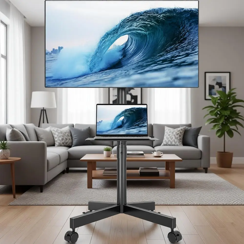 

Adjustable Rolling TV Stand for 23-60 Inch TVs, Lockable Wheels, Media Shelf, Max VESA 400x400mm, Supports Up to 88lbs