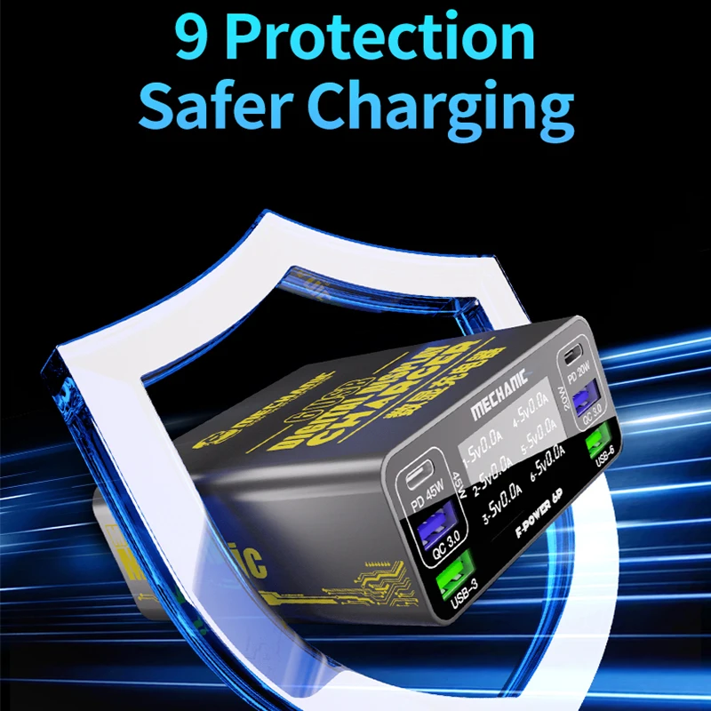 ميكانيكي F-Power 6 USB شاحن سريع 40 واط شاشة ديجيتال شحن للهواتف المحمولة مشاهدة أجهزة الكمبيوتر المحمولة الجهد الذكي تحديد