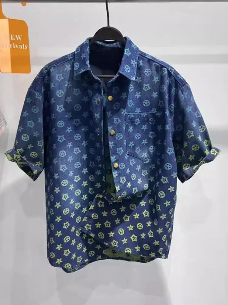 

Лето 2023, мужские повседневные свободные ort Sve irt Faionable adient Pattern, дышащая тонкая ткань, полиэстер для мальчиков irt