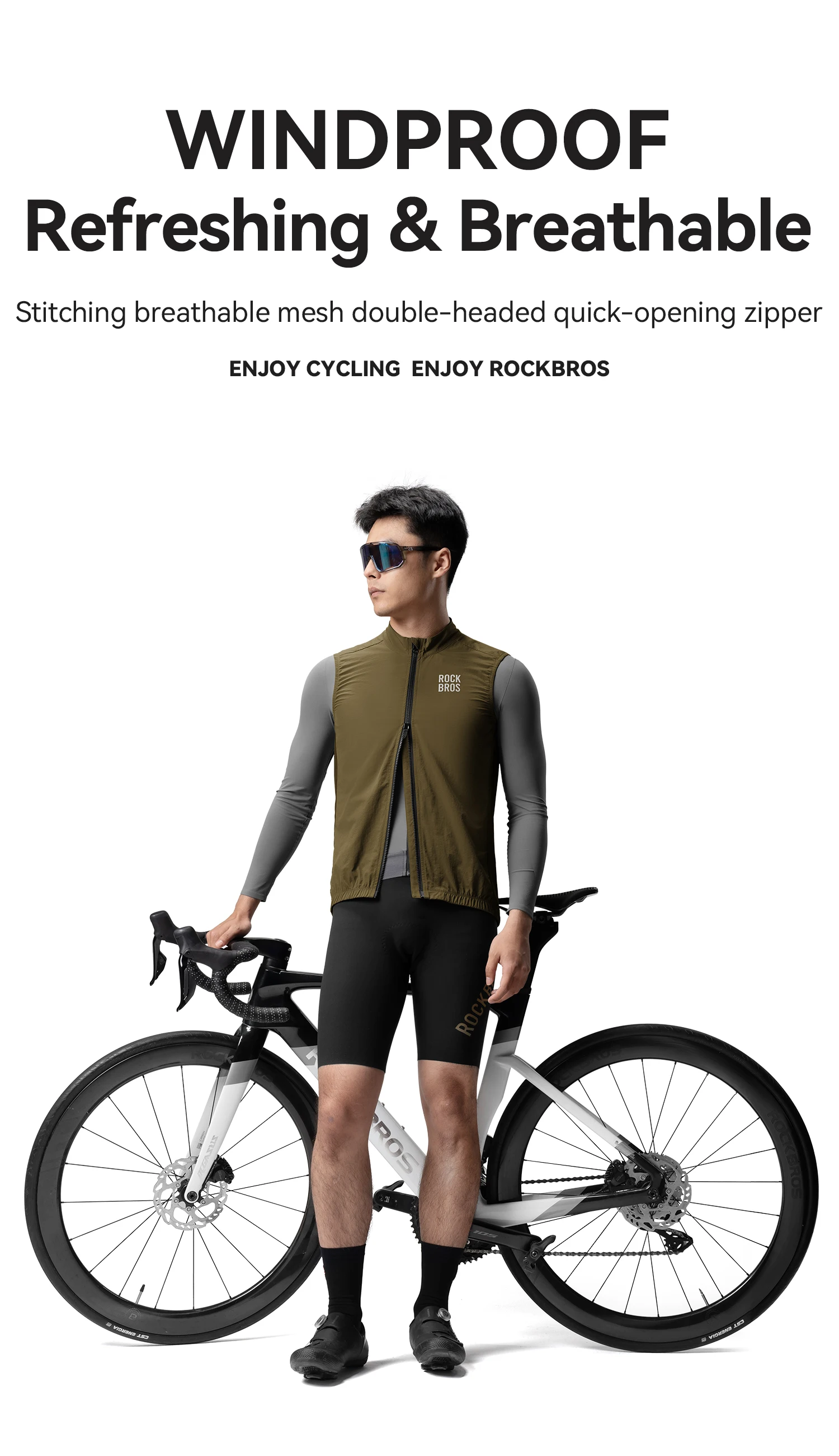 ROCKBROS Fahrradweste, atmungsaktiv, winddicht, Sonnenschutz, leicht, für Radfahrer, MTB, ärmellose Weste, für Damen und Herren. – Detail 1