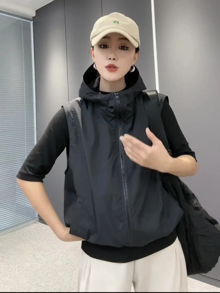 여름 새로운 캐주얼 후드 솔리드 컬러 슬리밍 유행 통기성 조끼 얇은 여름 태양 보호 겉옷 여성 자켓
