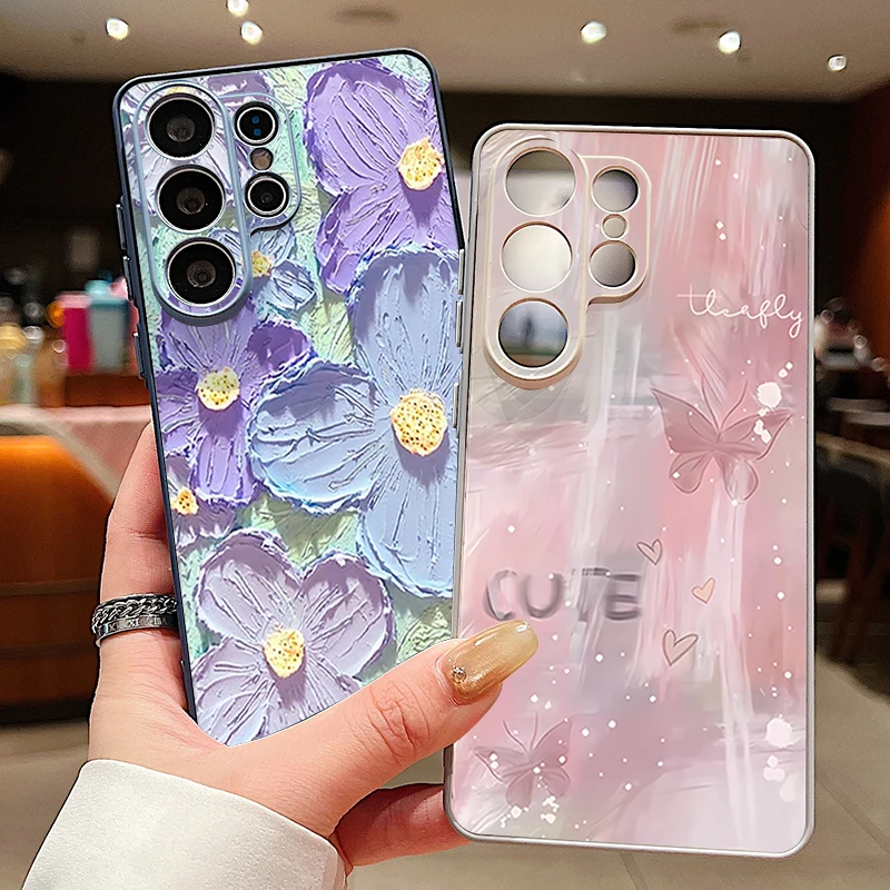 Capa Magnética para Celular com Pintura a Óleo de Flores para Samsung Galaxy S26 S25 Ultra Edge S24 S23 FE A17 A56 A37 A16 A55 A15 A36 A55