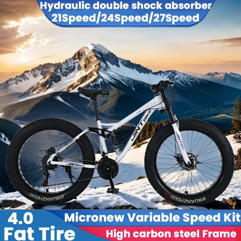 

26inch high carbon steel frame downhill mountain bike 21/24/27speed 4.0 fat tire cross-country snow MTB Bicycle dual disc aldult