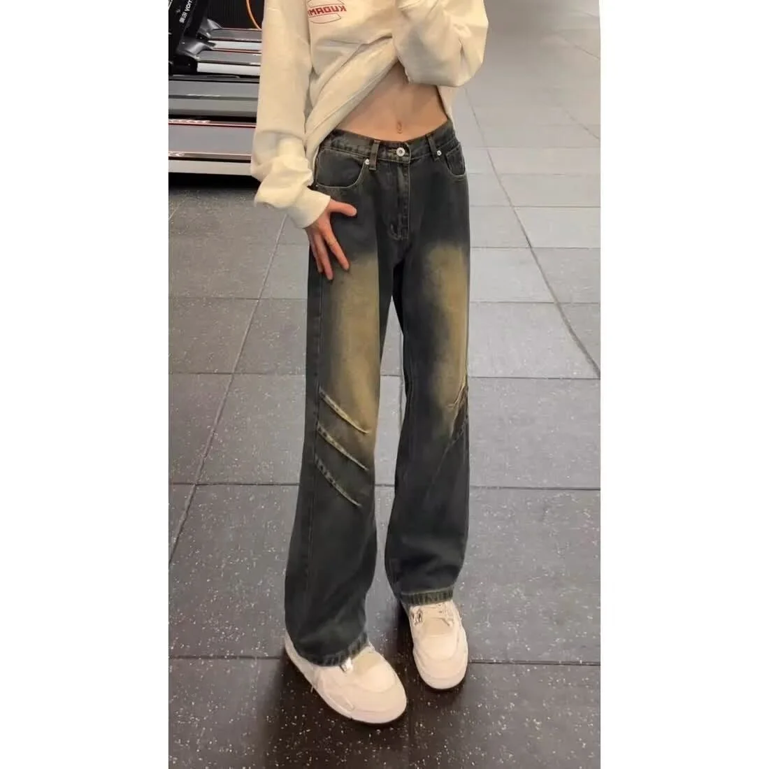 

Мужские свободные прямые джинсы с американской талией в стиле ретро, модные расклешенные брюки из смеси хлопка и полиэстера, зимняя одежда