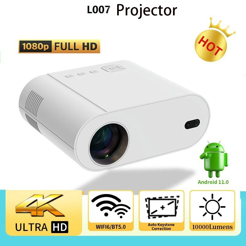 

L007 Projector 4K with WiFi 6 and Bluetooth Auto Keystone Auto Focus Home Theatre FHD Native 1080P Outdoor Movie