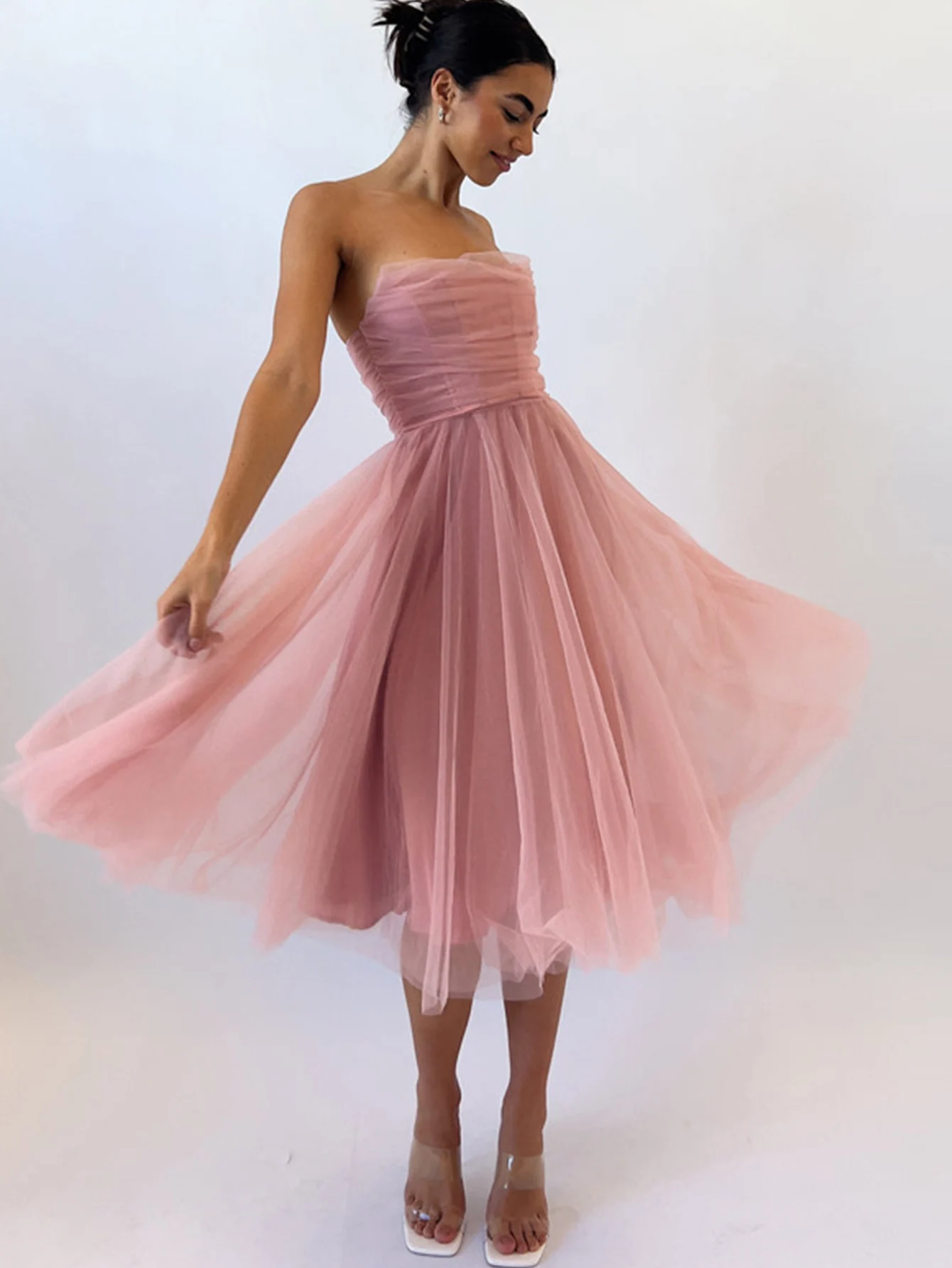 Sexy backless Sleeveless mesh summer dress women elegant luxury wedding party dresses ladies pink evening short dresses vestidos