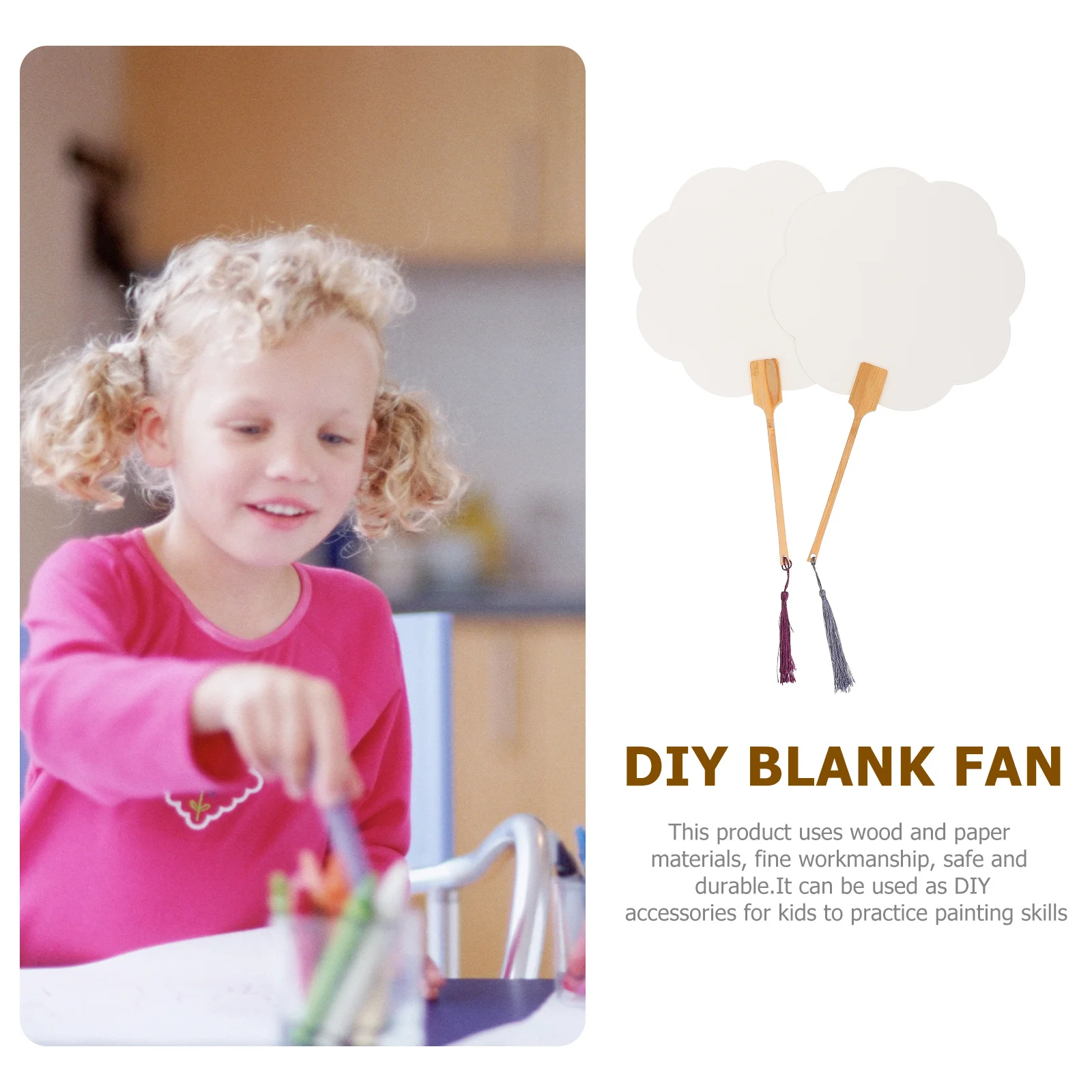 

2Pcs DIY Hand Fan Blank Fan Kids Creative Painting Fans Handmade Craft Drawing Accessories Thick Wood Handle Handmade Craft Fans