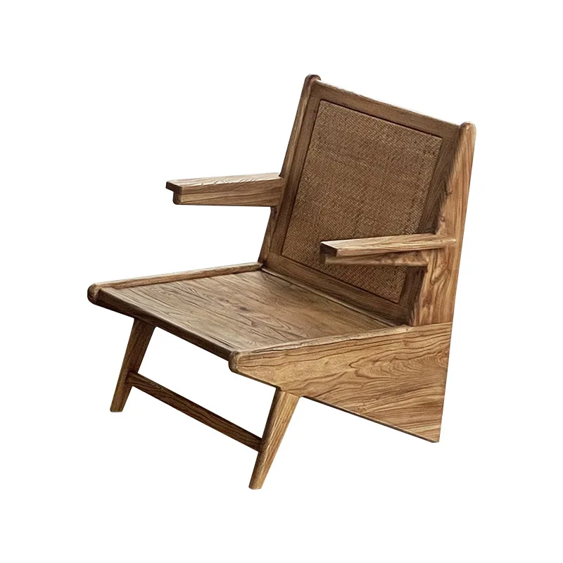 

Wabi-sabi wind old elm sofa chair, leisure chair on the solid wood balcony of the homestay