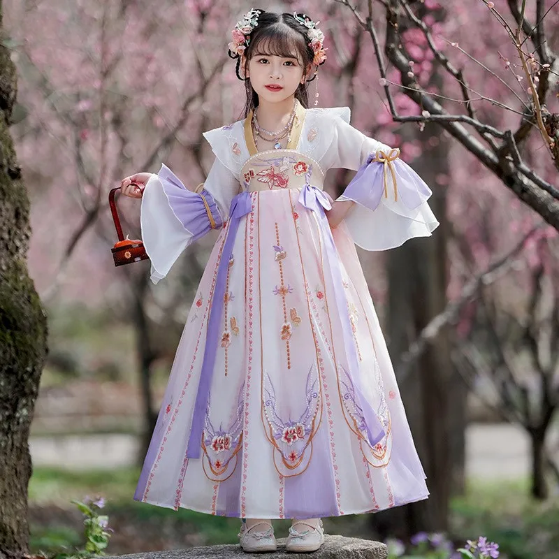 Dziewczyna Hanfu Vinatge chińska tradycja sukienka letnia nowa kostium taneczny wróżka dzieci starożytne ubrania Chinoiserie Cosplay