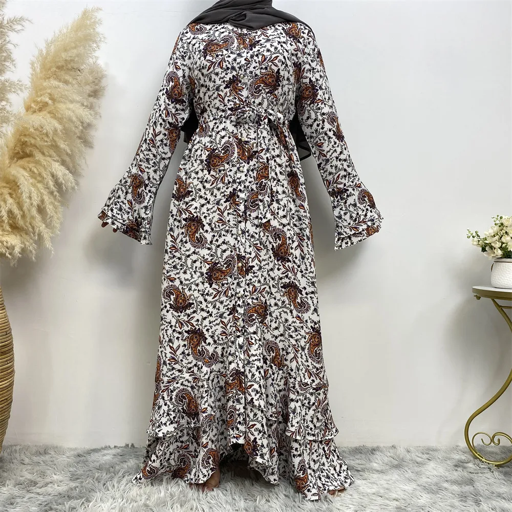 Vintage Long Dress Muslim Casual Abaya Islamic Dress Arab Turkish Women Fashion patchwork flared long sleeve full button