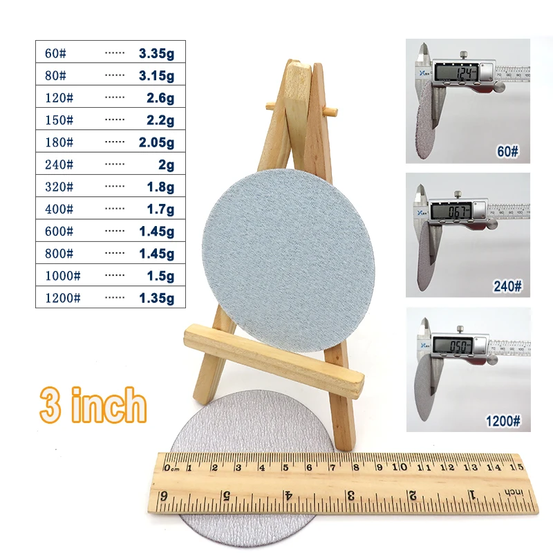 50 Stück 3"/75 mm Trockenschleifscheiben P60 -P1000 Luftschleifwerkzeuge zum Schleifen und Polieren von Holz – Detail 1