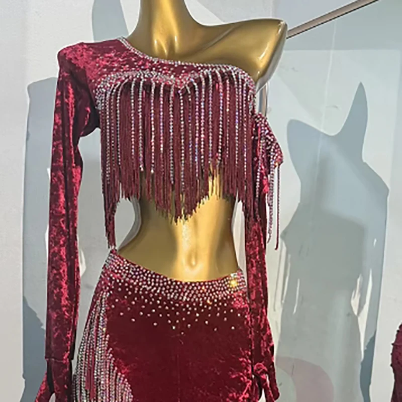 Belly Dance Dress, High-end Custom Velvet Fabric, Slit and Exposed Legs, Precisely Tango Women's Adult Professional Clothing