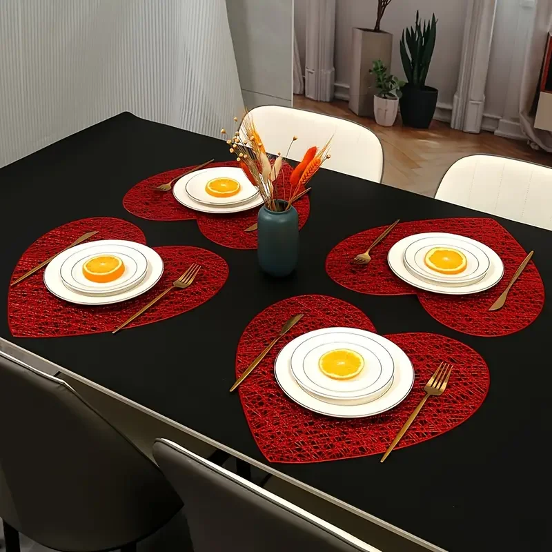 Valentine's Day Romantic Heart Shape PVC Placemat Creative Heart Shape Premium Feeling Light Luxury Heat Insulation Mat