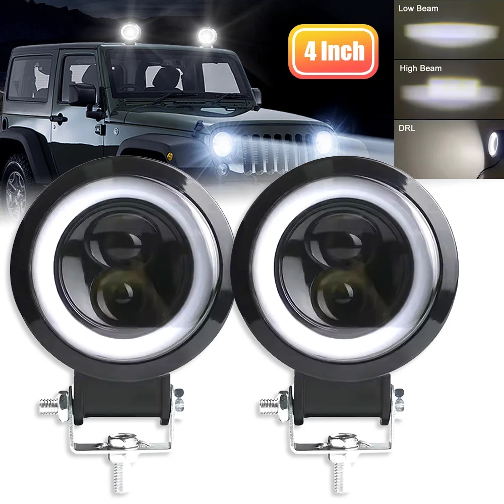 2PCS Round Fog Light 4 Inch LED Fog Light Bulb LED Headlights Auto Fog Lamps Light Spotlights Front Driving Fog Lights for Car