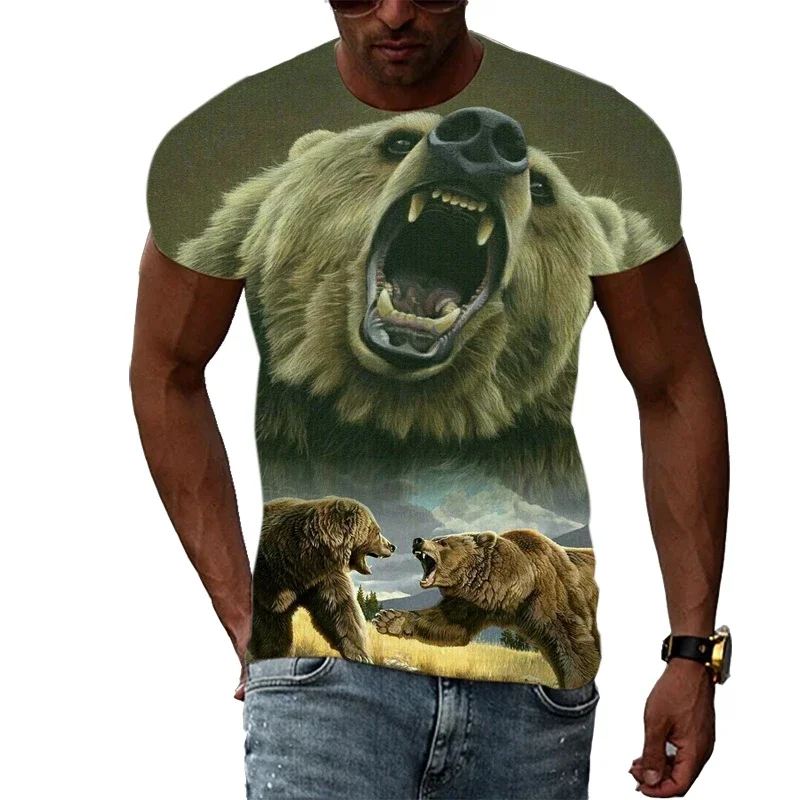 

Summer Animal 3D Printing Cool Bear Men's T-shirt 2025 Summer Punk Rock Fitness Street Fashion Casual Tops