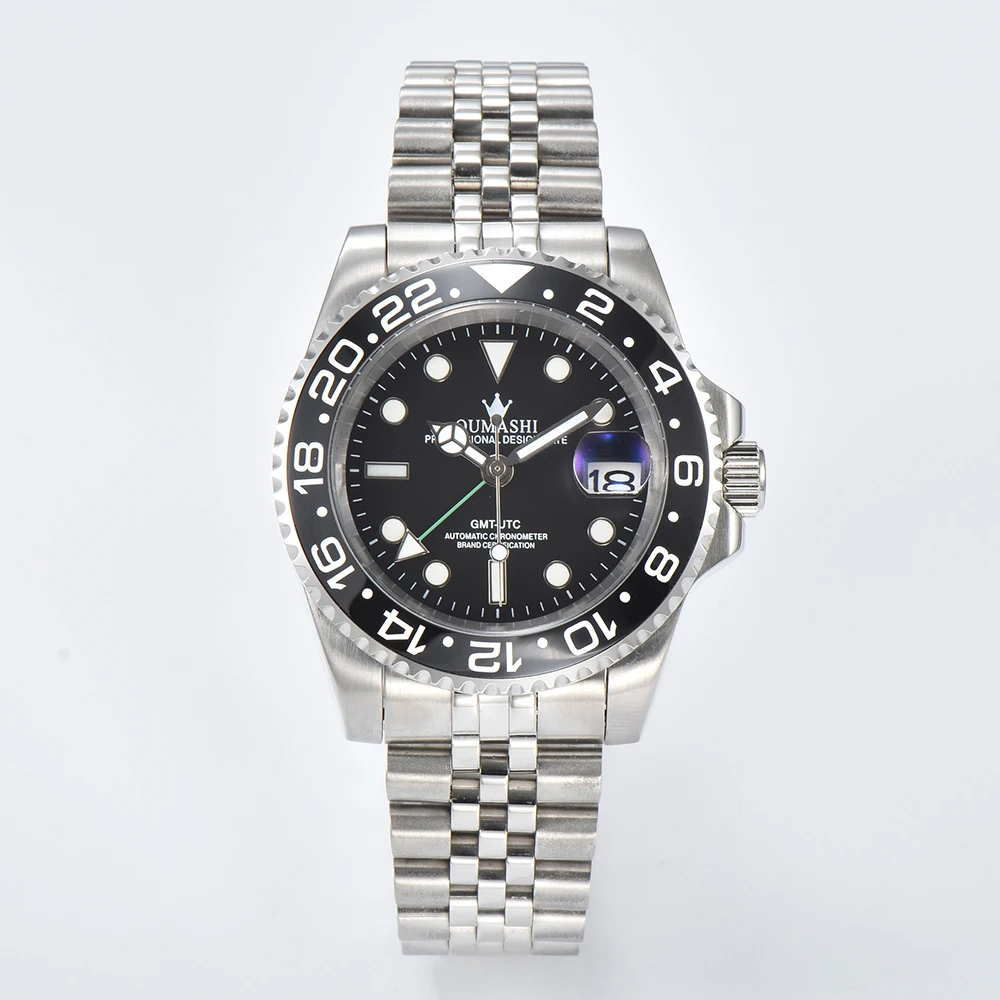 Customized logo 40mm Luxury NH34 GMT automatic movement Mechanical Automatic Watch Sapphire  Stainless Steel Waterproof W