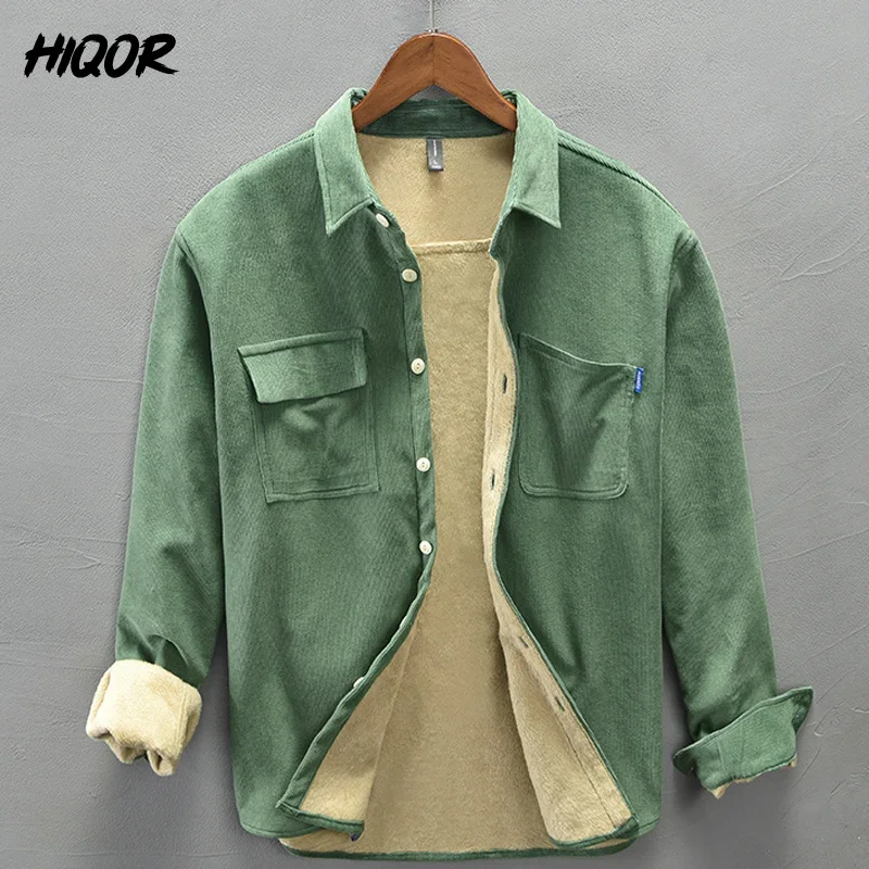 

HIQOR 2023, зимняя мужская рубашка, флисовая теплая хлопковая деловая повседневная рубашка, модные однотонные рубашки высокого качества, брендовая мужская одежда 3XL