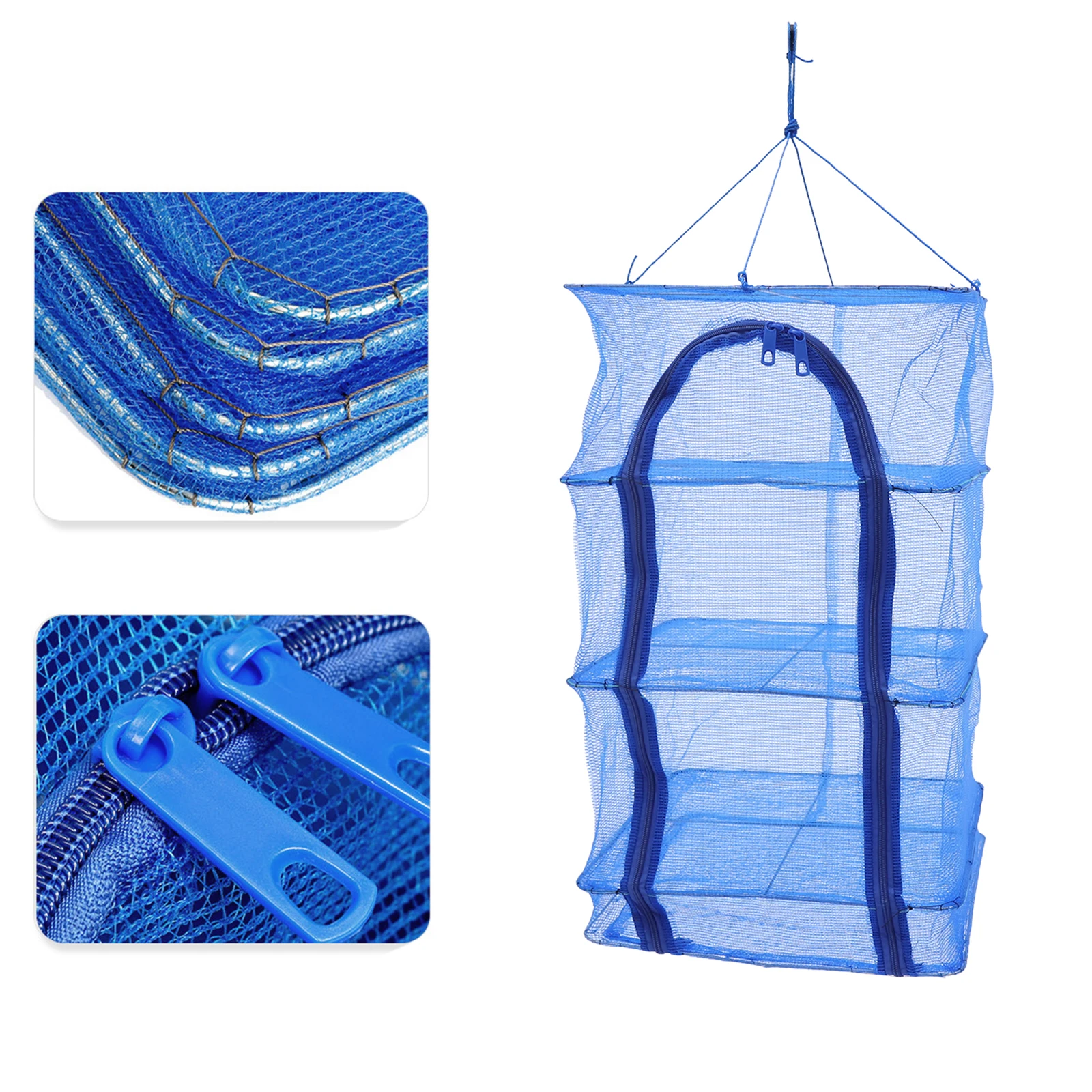 4-Tier Mesh Drying Rack, Foldable Hanging Dryer Net for Herbs, Vegetables, Fish, Plants Foldable w/ Zipper