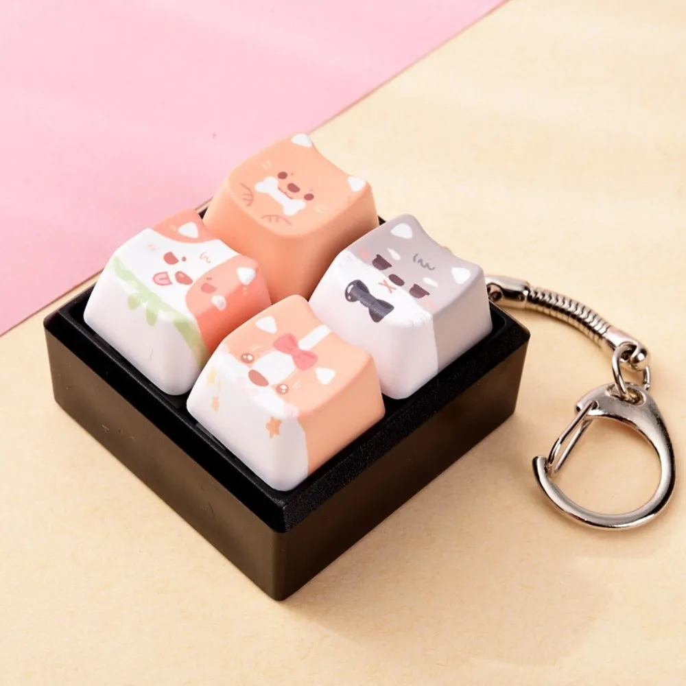 Fashion 4-Key Puppy Keycap Keychain Relax Button Kawaii Fidget Keychain Creative Portable Mechanical Keyboard Keying Reduce