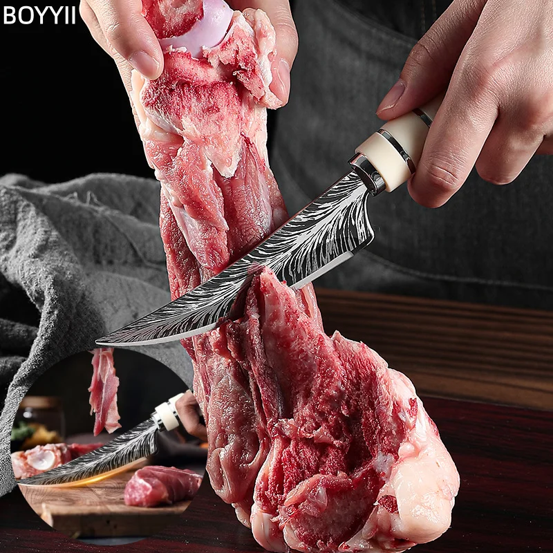 Sharp Curved Blade Kitchen Knife, Sharp Satin Finish Fruit Boning Paring Cooking Knife, Portable Plastic Handle Boning Knife