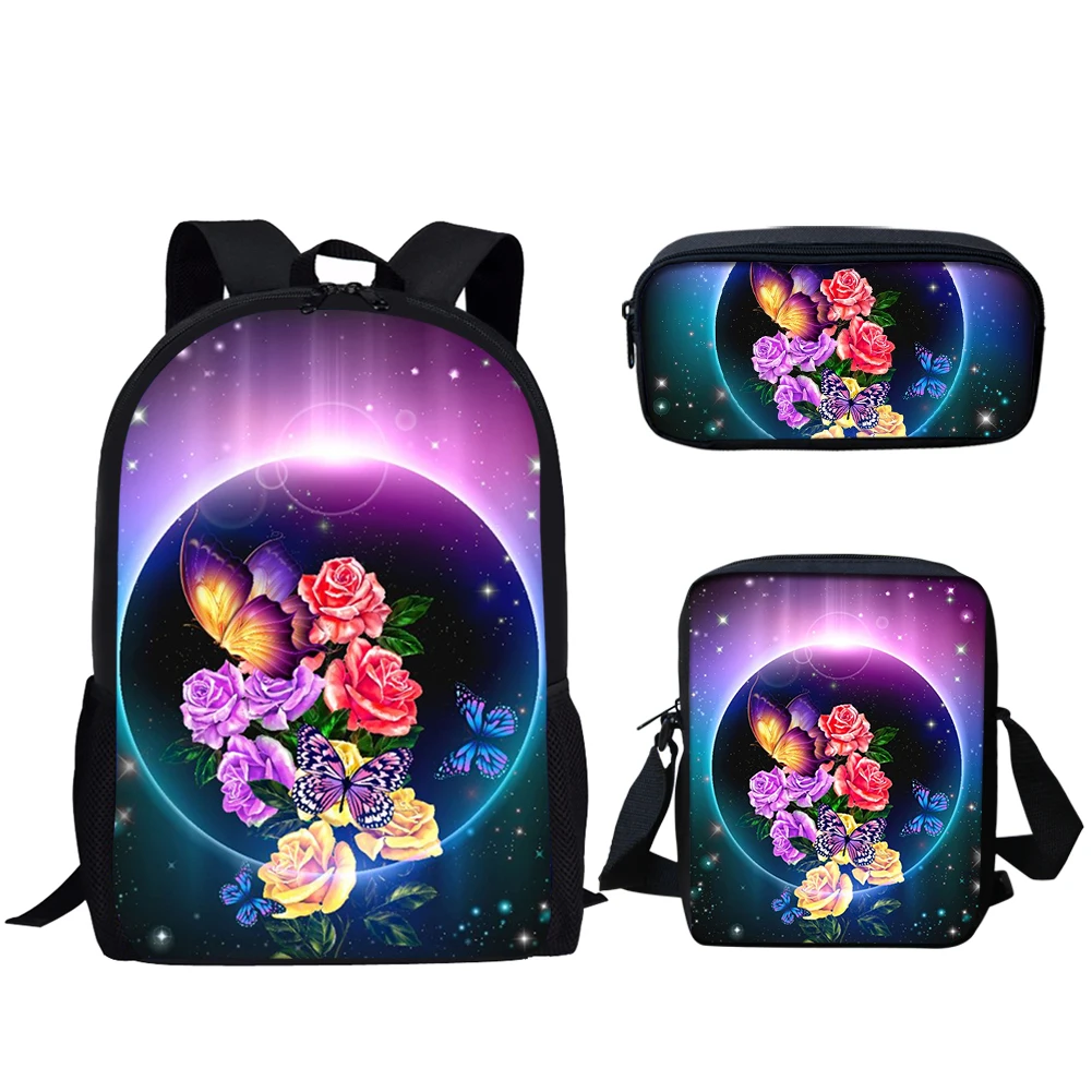 Rose With Butterflies Galaxy Printed Women Backpacks for Teenager Girls MenStudent School Bag Rucksacks for Laptop