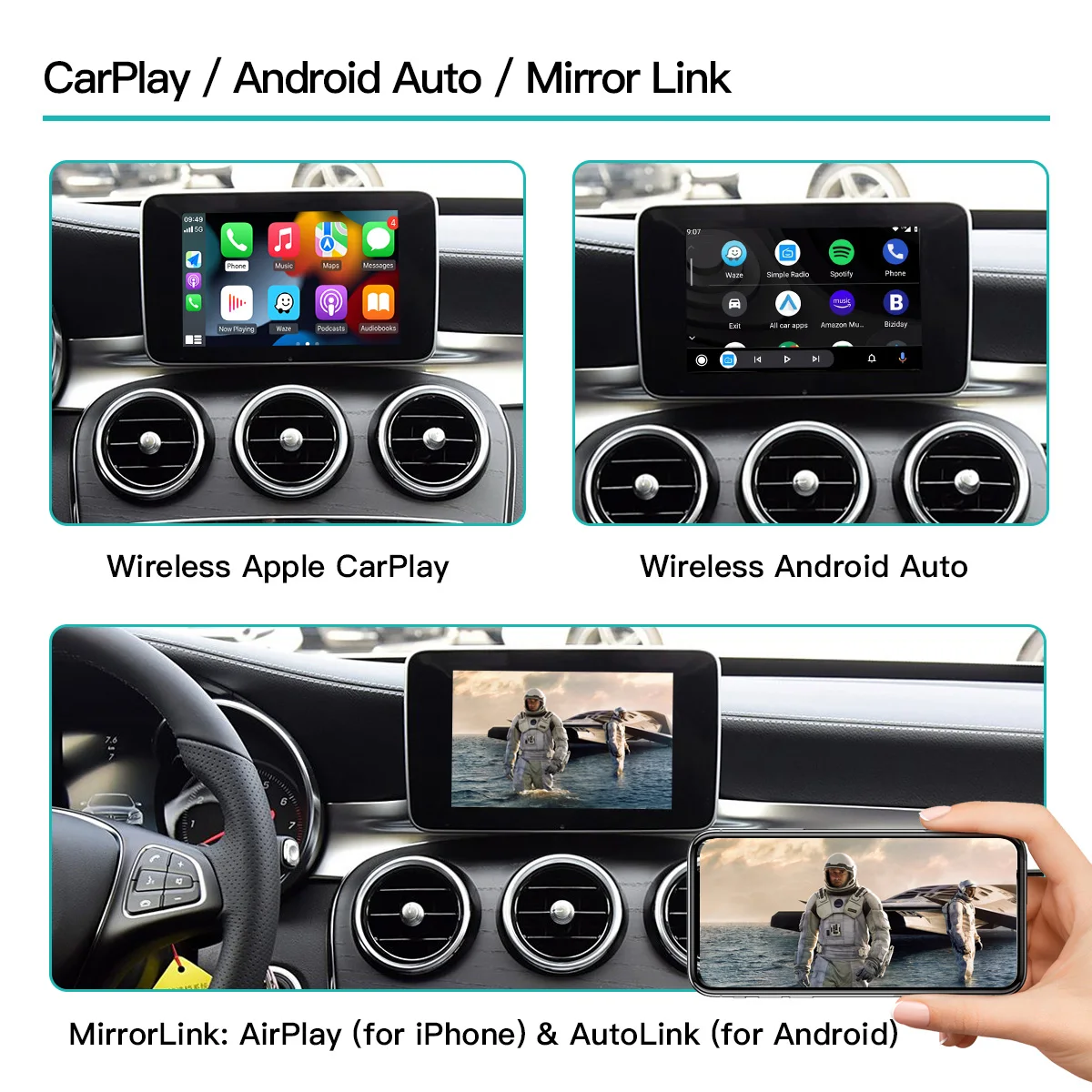 Adattatore wireless Carplay Android Auto per Mercedes Benz NTG4.5/4.7 2011-2014 GLA CLA GLK CLS ABCE Classe Mirror Link AirPlay