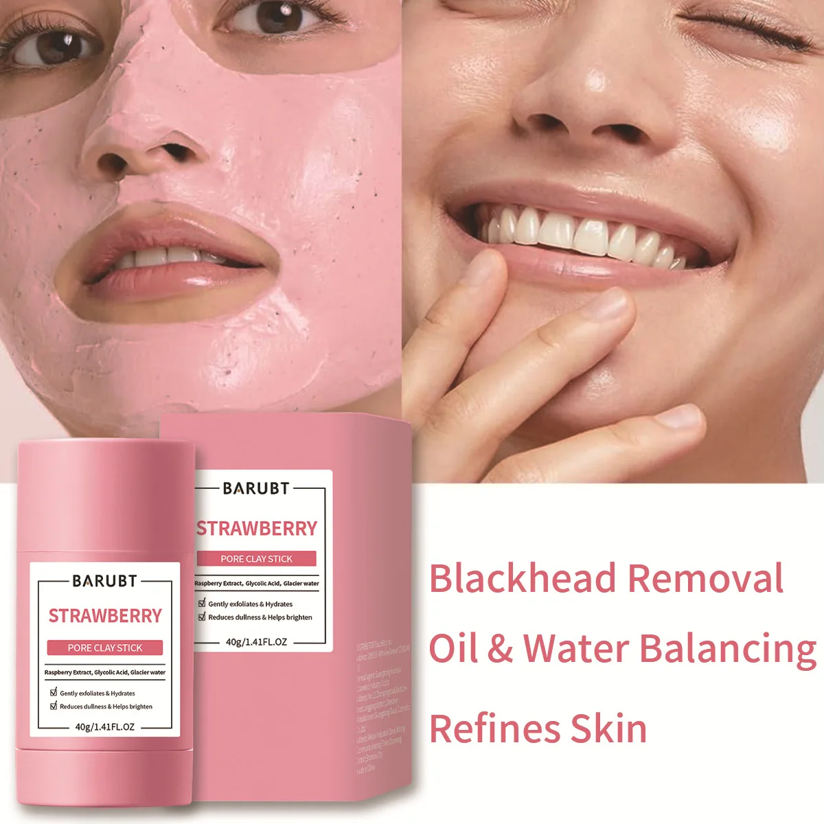 BARUBT Aardbeipuree Masker Stick Diepe reiniging Zachte mee-eterverwijdering Reparatie Gezichtsbehandeling Smudge Mask Cosmetica Make-up