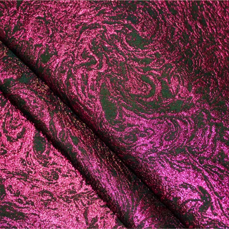 

Black base rose red bright silk irregular pattern double-sided jacquard fashion fabric coat skirt cheongsam