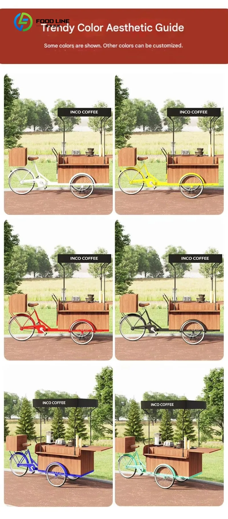Customized Professional Production Food Truck Trolley Food Flower Candy Cart Event Props Mobile Ice Cream Push Cart